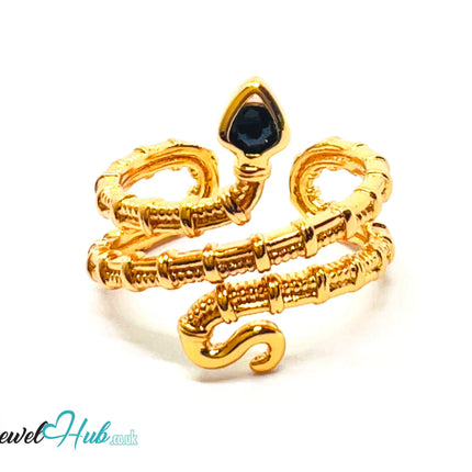 🔱 Gold Snake Wrap Ring – Premium Copper · Gold K Plated · Adjustable (M/N/O/P) · Sculptural Fashion Jewellery CT