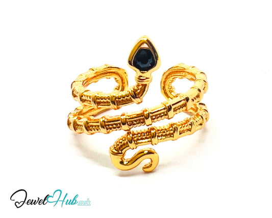 🔱 Gold Snake Wrap Ring – Premium Copper · Gold K Plated · Adjustable (M/N/O/P) · Sculptural Fashion Jewellery CT
