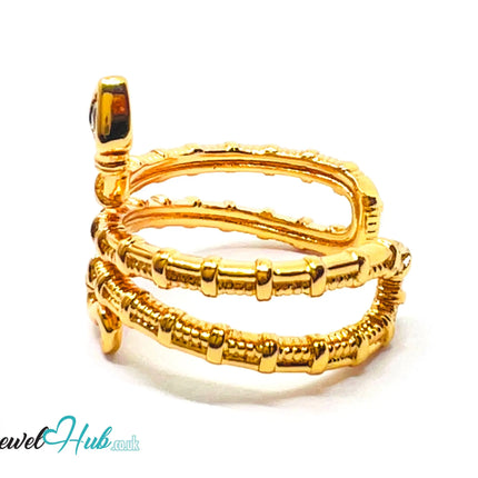 🔱 Gold Snake Wrap Ring – Premium Copper · Gold K Plated · Adjustable (M/N/O/P) · Sculptural Fashion Jewellery CT