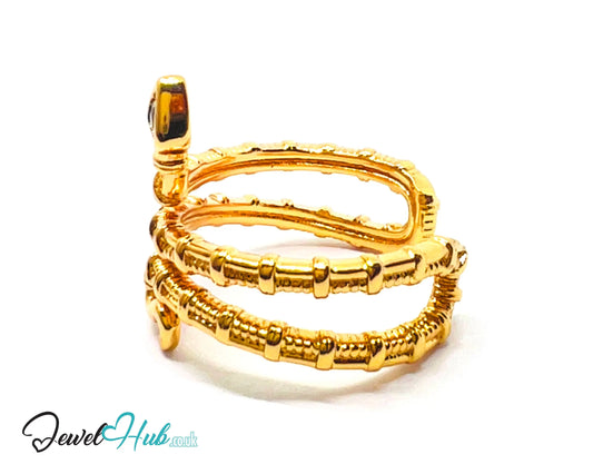 🔱 Gold Snake Wrap Ring – Premium Copper · Gold K Plated · Adjustable (M/N/O/P) · Sculptural Fashion Jewellery CT