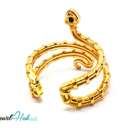 🔱 Gold Snake Wrap Ring – Premium Copper · Gold K Plated · Adjustable (M/N/O/P) · Sculptural Fashion Jewellery CT