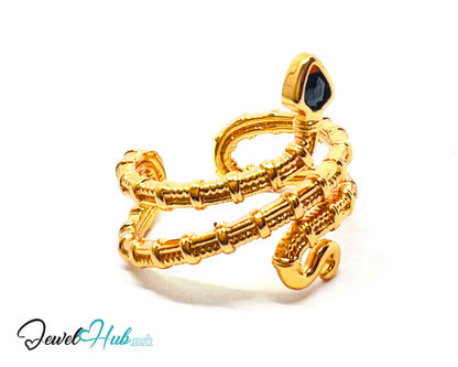 🔱 Gold Snake Wrap Ring – Premium Copper · Gold K Plated · Adjustable (M/N/O/P) · Sculptural Fashion Jewellery CT