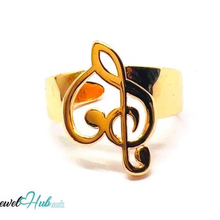 🔱 Gold Treble Clef Ring – Premium Copper · Gold K Plated · Adjustable (M/N/O/P) · Sculptural Music Motif CT
