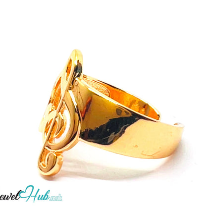 🔱 Gold Treble Clef Ring – Premium Copper · Gold K Plated · Adjustable (M/N/O/P) · Sculptural Music Motif CT