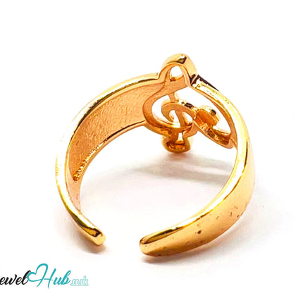🔱 Gold Treble Clef Ring – Premium Copper · Gold K Plated · Adjustable (M/N/O/P) · Sculptural Music Motif CT