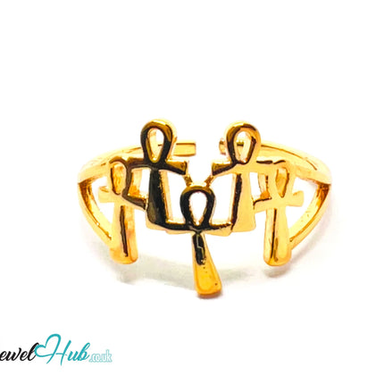 🔱 Gold Family Trio Ring – Premium Copper · Gold K Plated · Adjustable (O/P/Q/R) · Sculptural Silhouette CT