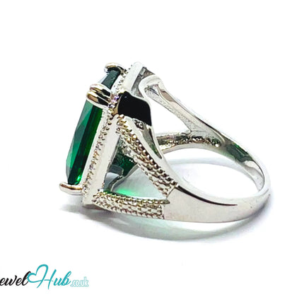 🔱 Emerald Radiance Ring – Premium Copper · White K Plated · UK M · US 6.5 · UK O · US 7.5 · Rectangle-Cut Stone · Sculptural Pavé-Inspired CT