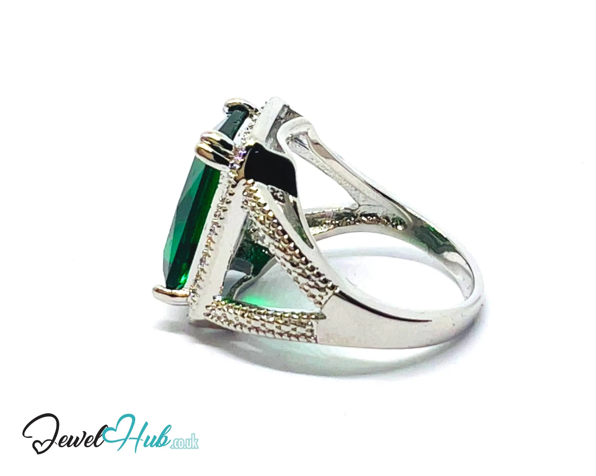 🔱 Emerald Radiance Ring – Premium Copper · White K Plated · UK M · US 6.5 · UK O · US 7.5 · Rectangle-Cut Stone · Sculptural Pavé-Inspired CT