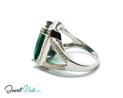 🔱 Emerald Radiance Ring – Premium Copper · White K Plated · UK M · US 6.5 · UK O · US 7.5 · Rectangle-Cut Stone · Sculptural Pavé-Inspired CT