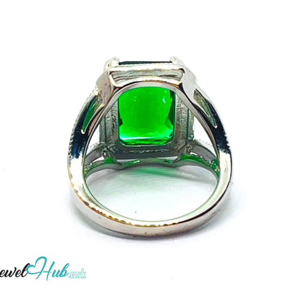 🔱 Emerald Radiance Ring – Premium Copper · White K Plated · UK M · US 6.5 · UK O · US 7.5 · Rectangle-Cut Stone · Sculptural Pavé-Inspired CT