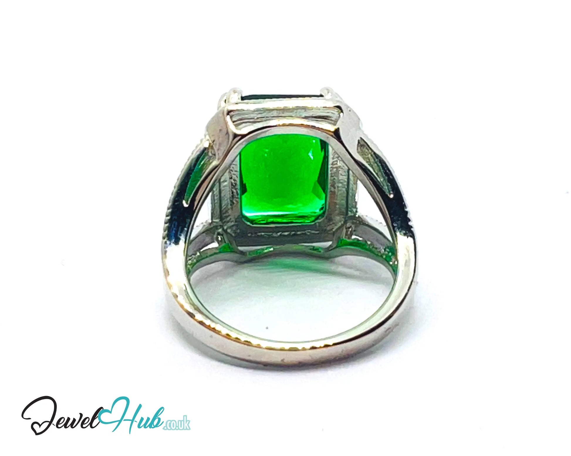 🔱 Emerald Radiance Ring – Premium Copper · White K Plated · UK M · US 6.5 · UK O · US 7.5 · Rectangle-Cut Stone · Sculptural Pavé-Inspired CT