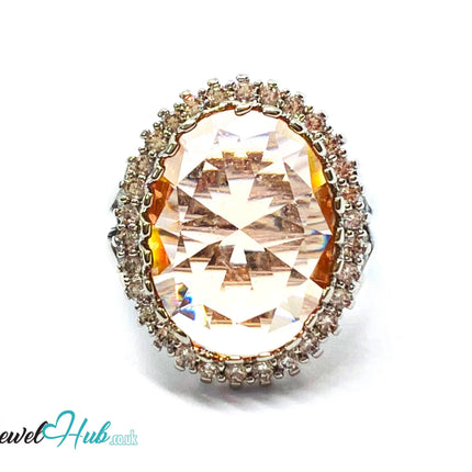 🔱 Radiant Regal Ring – Premium Copper · White K Plated · UK P · US 8 · UK S · UK 9.5 · Over-Cut Center Stone · Halo Zirconia Detail CT