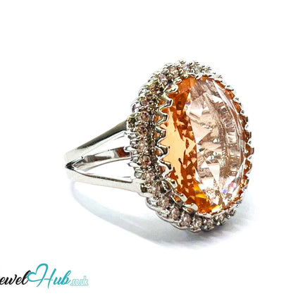 🔱 Radiant Regal Ring – Premium Copper · White K Plated · UK P · US 8 · UK S · UK 9.5 · Over-Cut Center Stone · Halo Zirconia Detail CT