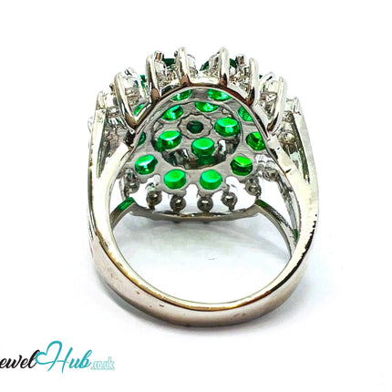 🔱 Verdant Bloom Ring – Premium Copper · White K Plated · UK M · US 6.5 · Emerald Cluster & Zirconia Halo CT