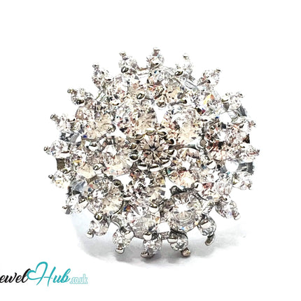 🔱 Royal Bloom Ring – Premium Copper · White K Plated · UK V · US 11 · Gemstone Cluster & Zirconia Halo CT