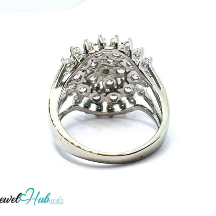 🔱 Royal Bloom Ring – Premium Copper · White K Plated · UK V · US 11 · Gemstone Cluster & Zirconia Halo CT