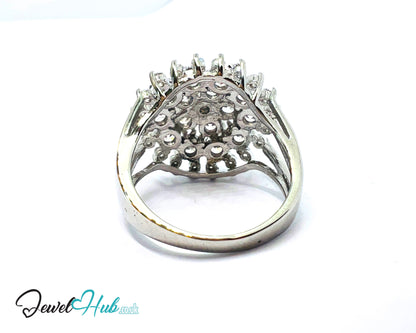 🔱 Royal Bloom Ring – Premium Copper · White K Plated · UK V · US 11 · Gemstone Cluster & Zirconia Halo