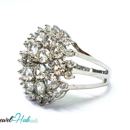 🔱 Royal Bloom Ring – Premium Copper · White K Plated · UK V · US 11 · Gemstone Cluster & Zirconia Halo CT
