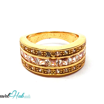 ✨ Golden Grid Ring – Premium Copper · Gold K Plated · UK O · US 7.5 · Pavé Diamond Pattern · Luxe Mini Statement CT