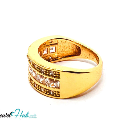 ✨ Golden Grid Ring – Premium Copper · Gold K Plated · UK O · US 7.5 · Pavé Diamond Pattern · Luxe Mini Statement CT