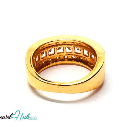 ✨ Golden Grid Ring – Premium Copper · Gold K Plated · UK O · US 7.5 · Pavé Diamond Pattern · Luxe Mini Statement CT