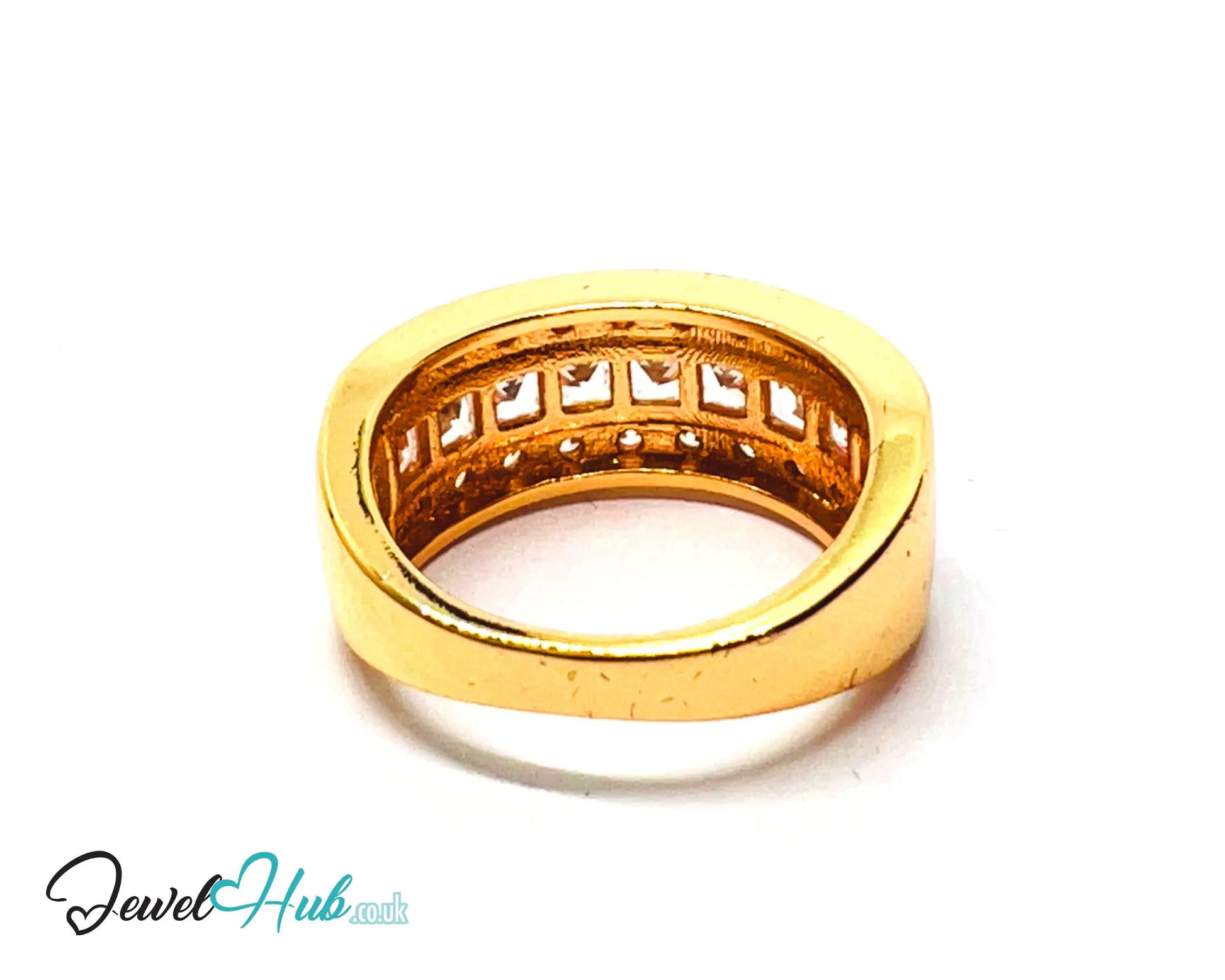 ✨ Golden Grid Ring – Premium Copper · Gold K Plated · UK O · US 7.5 · Pavé Diamond Pattern · Luxe Mini Statement CT
