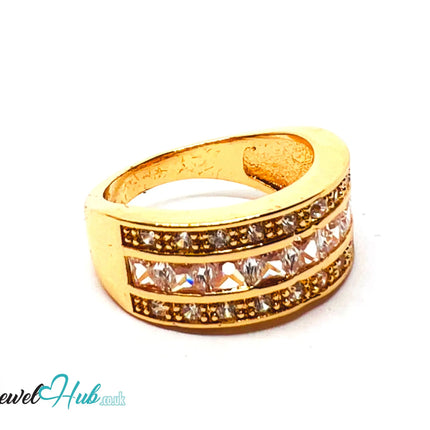 ✨ Golden Grid Ring – Premium Copper · Gold K Plated · UK O · US 7.5 · Pavé Diamond Pattern · Luxe Mini Statement CT