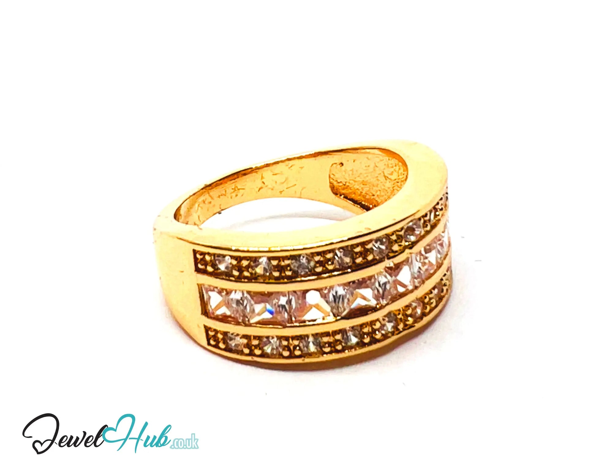 ✨ Golden Grid Ring – Premium Copper · Gold K Plated · UK O · US 7.5 · Pavé Diamond Pattern · Luxe Mini Statement CT