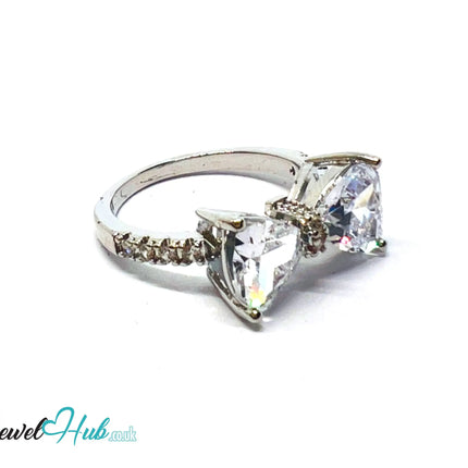 ✨ 🦋 Celestial Butterfly Ring – Premium Copper · White K Plated · UK N · US 7 · UK Q · US 8.5 · Gemstone Bloom & Triangle Diamond Wings CT