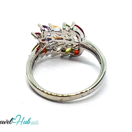 🔱 Frost Petal Arc Ring – Premium Copper · White K Plated · UK O · US 7.5 · Marquise-Cut Gem Cluster CT