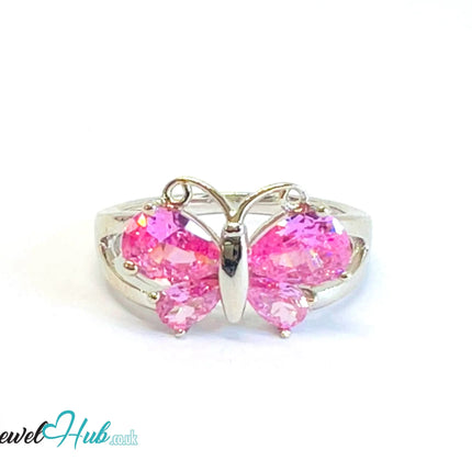 🔱 Butterfly Gem Ring – Premium Copper · White K Plated · UK M · US 6.5 · UK R · US 9 · Dual Pink Gemstones CT
