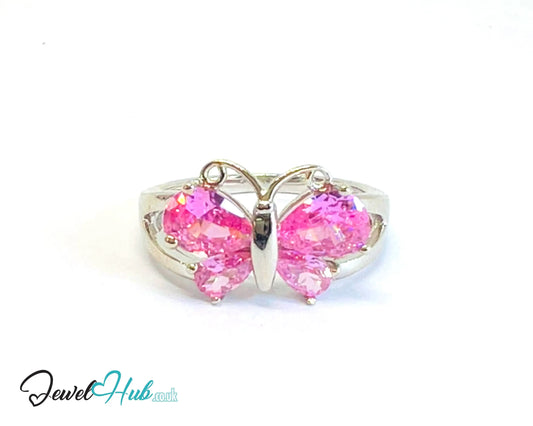 🔱 Butterfly Gem Ring – Premium Copper · White K Plated · UK M · US 6.5 · UK R · US 9 · Dual Pink Gemstones CT