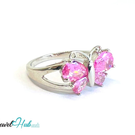 🔱 Butterfly Gem Ring – Premium Copper · White K Plated · UK M · US 6.5 · UK R · US 9 · Dual Pink Gemstones CT