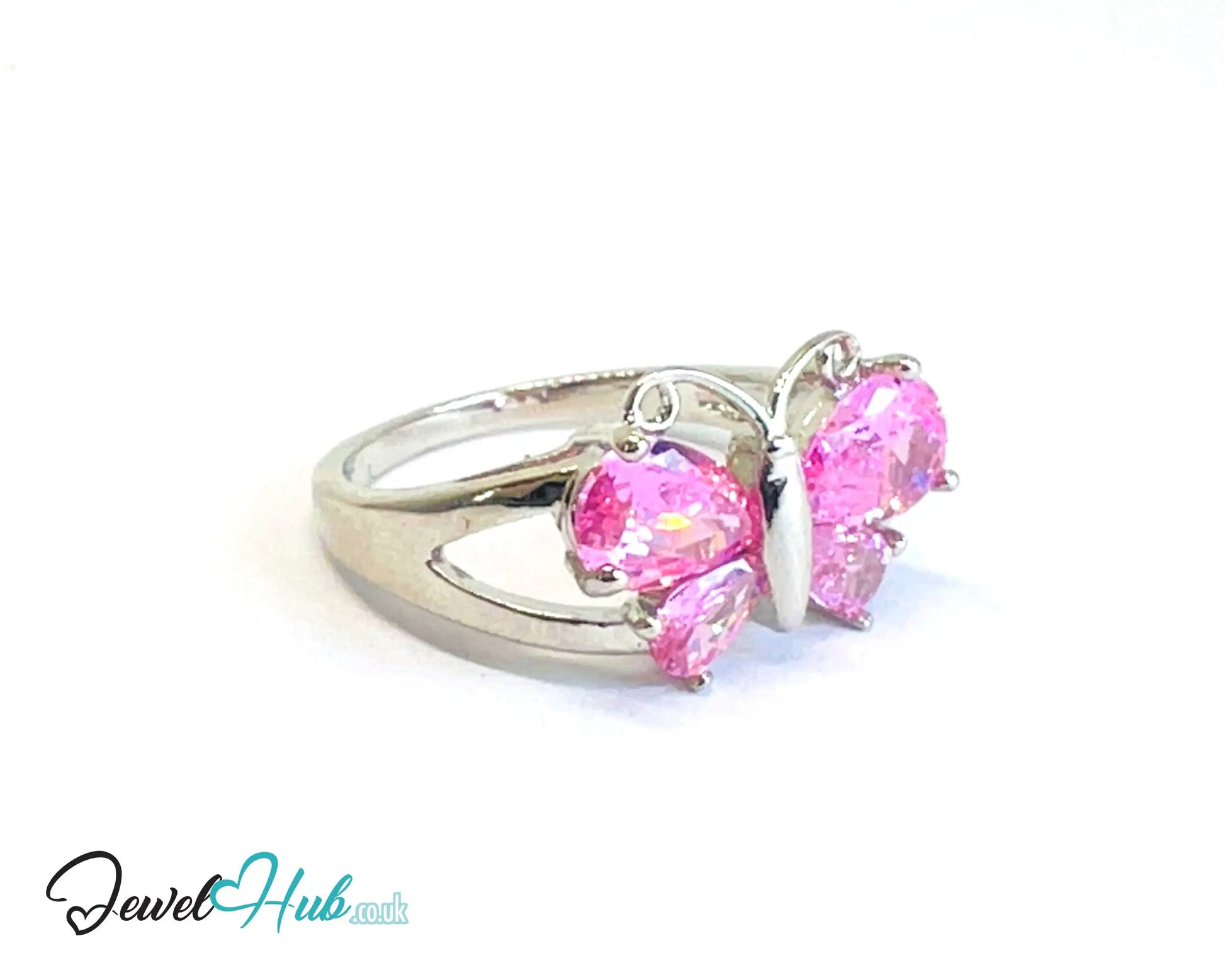 🔱 Butterfly Gem Ring – Premium Copper · White K Plated · UK M · US 6.5 · UK R · US 9 · Dual Pink Gemstones CT