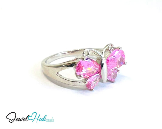 🔱 Butterfly Gem Ring – Premium Copper · White K Plated · UK M · US 6.5 · UK R · US 9 · Dual Pink Gemstones CT