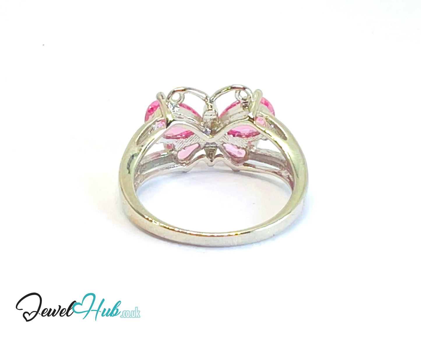 🔱 Butterfly Gem Ring – Premium Copper · White K Plated · UK M · US 6.5 · UK R · US 9 · Dual Pink Gemstones CT