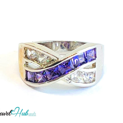 🔱 Twin Row Radiance Ring – Premium Copper · White K Plated · UK K · US 5.5 · UK U · US 10.5 · Purple Gem & CZ Duo CT