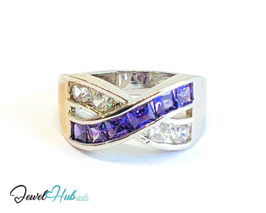 🔱 Twin Row Radiance Ring – Premium Copper · White K Plated · UK K · US 5.5 · UK U · US 10.5 · Purple Gem & CZ Duo CT