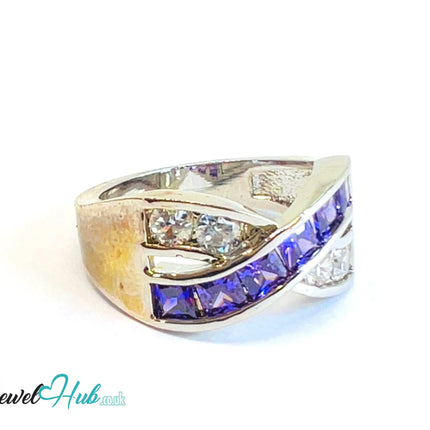 🔱 Twin Row Radiance Ring – Premium Copper · White K Plated · UK K · US 5.5 · UK U · US 10.5 · Purple Gem & CZ Duo CT