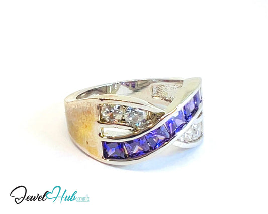 🔱 Twin Row Radiance Ring – Premium Copper · White K Plated · UK K · US 5.5 · UK U · US 10.5 · Purple Gem & CZ Duo CT