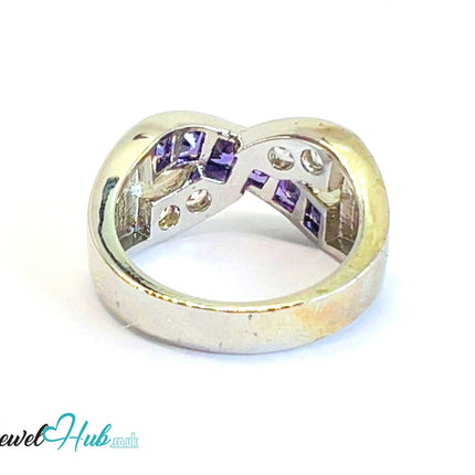🔱 Twin Row Radiance Ring – Premium Copper · White K Plated · UK K · US 5.5 · UK U · US 10.5 · Purple Gem & CZ Duo CT