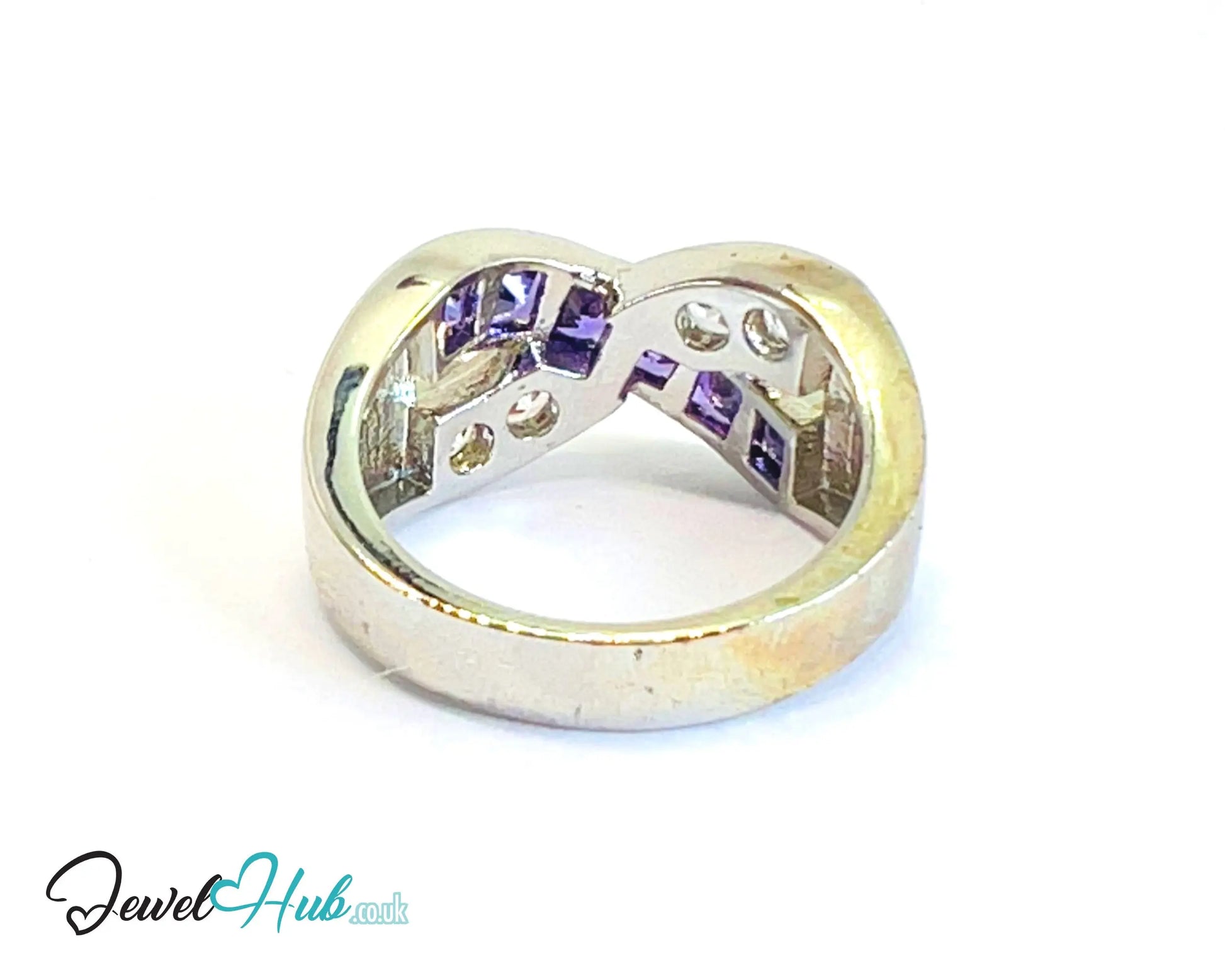 🔱 Twin Row Radiance Ring – Premium Copper · White K Plated · UK K · US 5.5 · UK U · US 10.5 · Purple Gem & CZ Duo CT