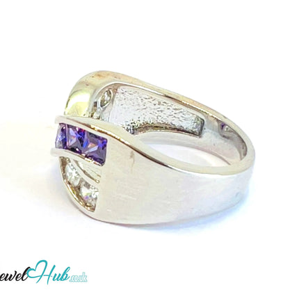🔱 Twin Row Radiance Ring – Premium Copper · White K Plated · UK K · US 5.5 · UK U · US 10.5 · Purple Gem & CZ Duo CT