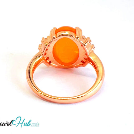 🔱 Sunset Resin Halo Ring – Rose Gold Plated Copper · UK M · US 6.5 · Oval Resin Center · CZ Halo Accent CT