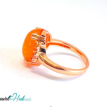 🔱 Sunset Resin Halo Ring – Rose Gold Plated Copper · UK M · US 6.5 · Oval Resin Center · CZ Halo Accent CT