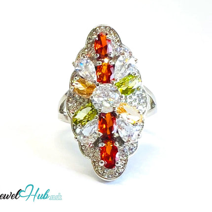🔱 Garden Prism Ring – White K Copper · UK M · US 6.5 · Multicolour Gem Cluster CT