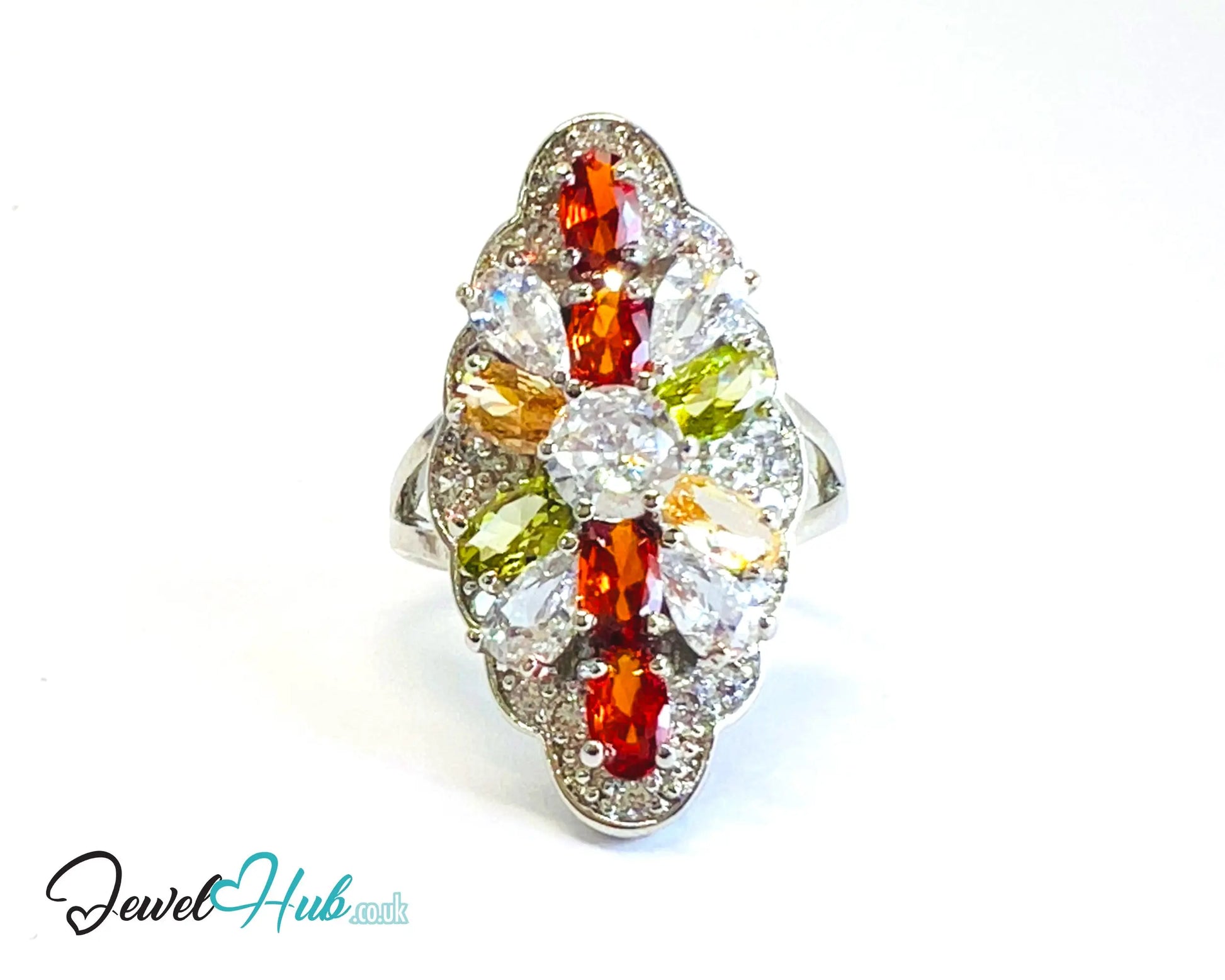 🔱 Garden Prism Ring – White K Copper · UK M · US 6.5 · Multicolour Gem Cluster CT