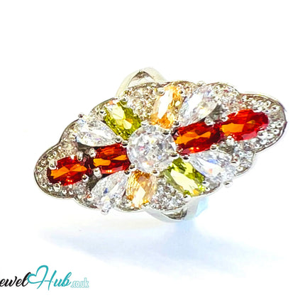 🔱 Garden Prism Ring – White K Copper · UK M · US 6.5 · Multicolour Gem Cluster CT