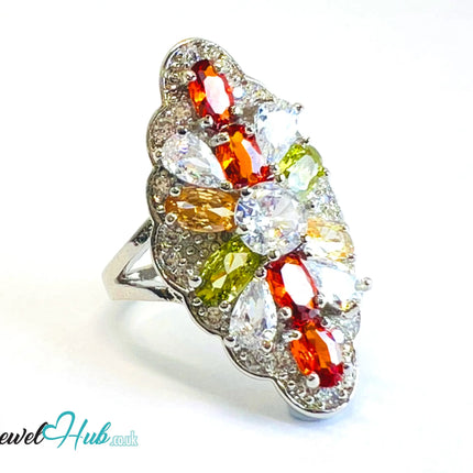 🔱 Garden Prism Ring – White K Copper · UK M · US 6.5 · Multicolour Gem Cluster CT