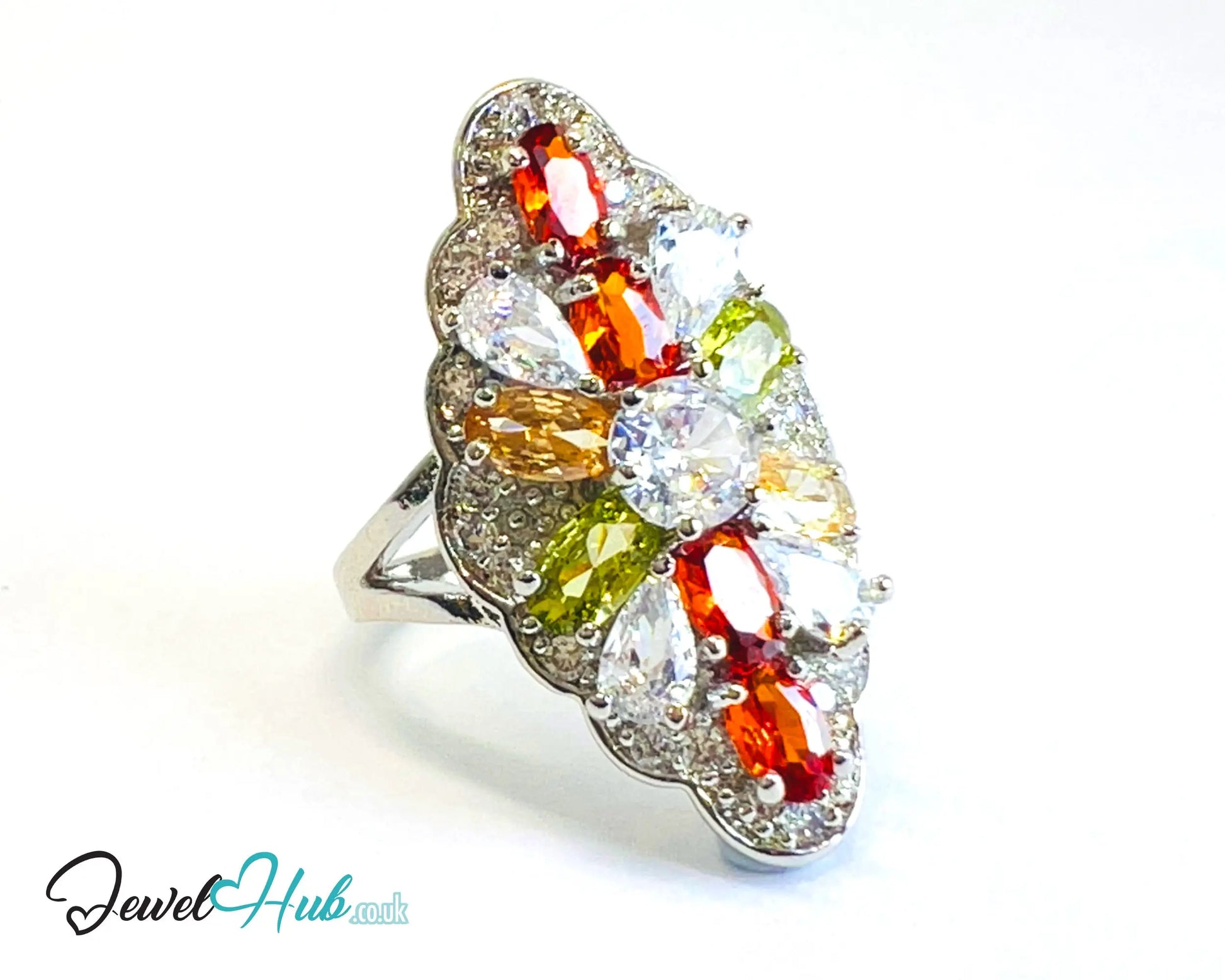 🔱 Garden Prism Ring – White K Copper · UK M · US 6.5 · Multicolour Gem Cluster CT